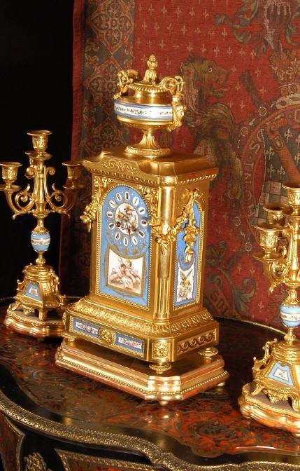 fig 1. ***** SOLD ***** Japy Freres Sevrés Porcelain and Gilt Clock Set